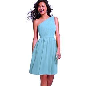 Alfred Angelo One Shoulder Bridesmaid Cocktail Dress Pool Aqua Blue Chiffon sz 2